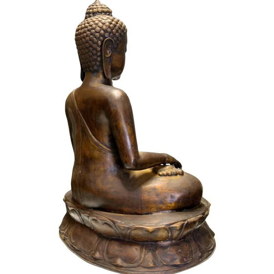 Monumental Javanese Buddha Shakyamuni – Bhumisparsha Mudra – 58 cm – 7.5 kg – Sculpture, Bronze (photo 4 of 10)