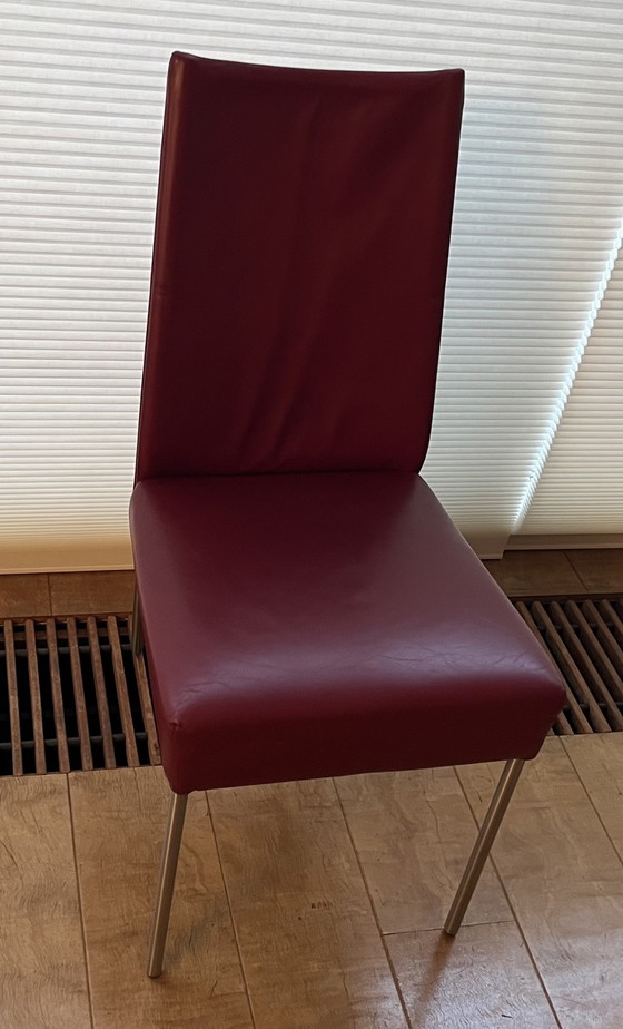 Image 1 of 6 Bert Plantagie leren eetkamerstoelen bordeauxrood