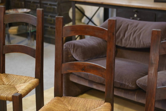 Set of 4 chairs in elm and straw by Aranjou 1950s, Dining chairs, Wood, Vintage (photo 7 of 14)
