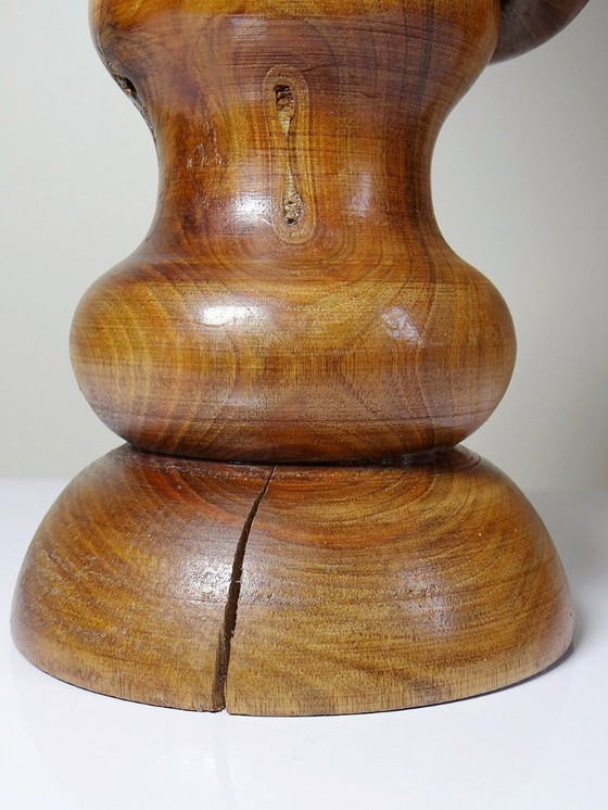 Image 1 of Impressive vintage Scandinavian style lamp, designed in carved turned wood with a ring