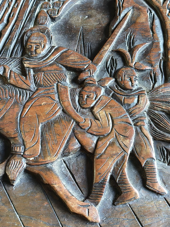 Image 1 of Antique Chinese chest with deep wood carving