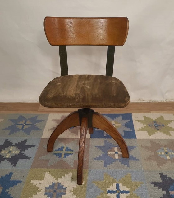 Image 1 of Verstelbare Scandinavische eikenhouten bureaustoel – Denemarken, 1940