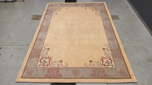 Alfombra oriental contemporánea de lana hecha a mano, color amarillo suave, 250x350cm.