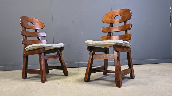 Image 1 of Vintage brutalist fishbone dining chairs, set of 4 - 1960s