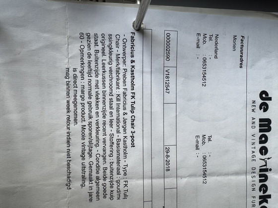 Image 1 of Jørgen Kastholm FK Preben Fabricius; Tulip Chair 3-poot met goud/messingkleur staal uit jaren 60