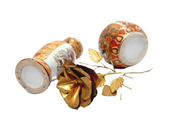 Image 1 of Two Vintage Chinese porcelain vases and brass rose