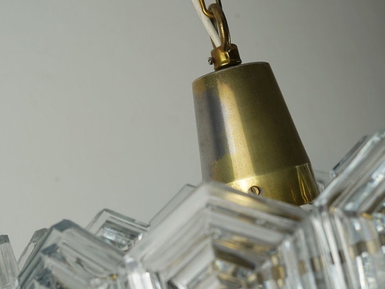 Image 1 of 3-tier mid century PENDANT LIGHT with 27 hexagonal glass panels 1960s 70s chandelier