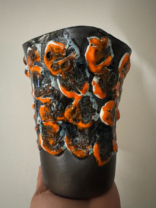Orangene Fat Lava Vase 60er Jahre