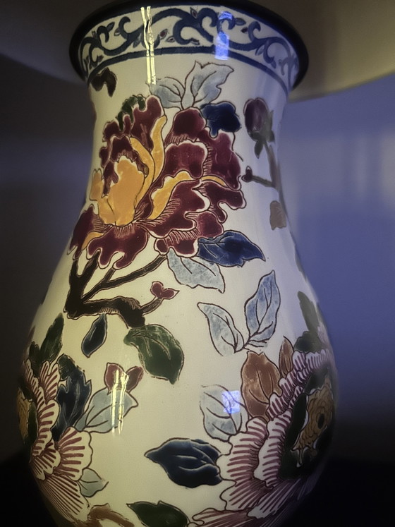 Gien earthenware lamp – “Peonies” model – Vintage – Table lamps, Porcelain (photo 5 of 5)