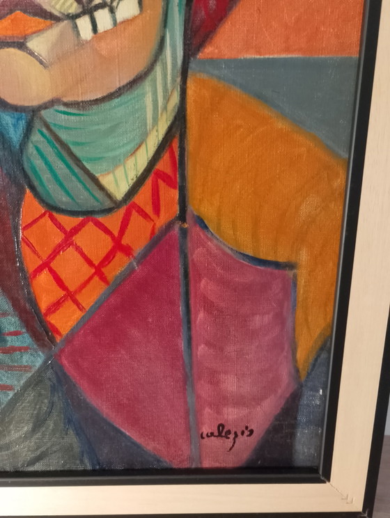 Image 1 of Anatomisch kubistisch portret: Kaptafel met krulspelden, olieverf op linnen doek, gesigneerd Calezis, circa 1955