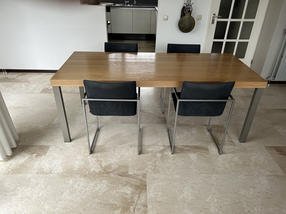 Image 1 of Eetkamerstoelen ARCO cadre parelchroom & eetkamertafel METAFORM FS