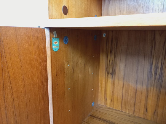 Image 1 of Louis Paolozzi's vintage modernist secretary bookcase for Monopoly in teak and metal from the 60s