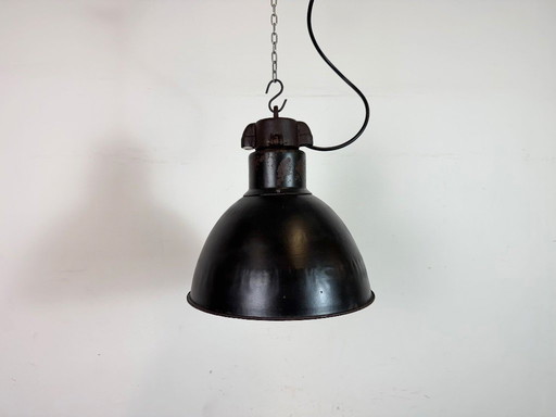 Lampada a sospensione in smalto nero Bauhaus industriale, anni '30