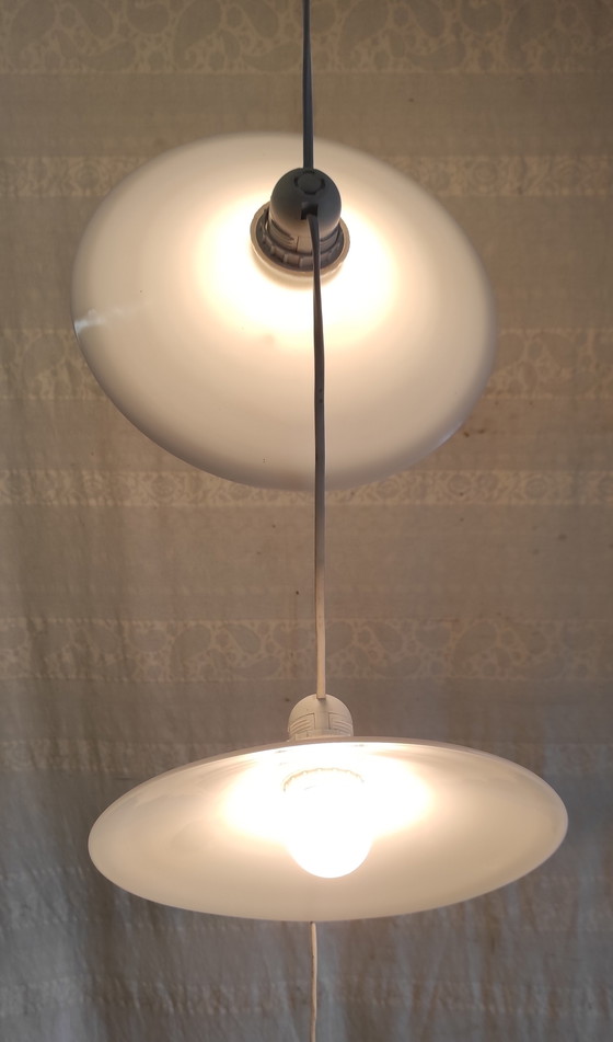Image 1 of Hanglamp/draaglamp met 3 opalen kappen - midden 20e eeuw