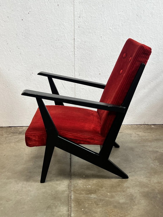Vintage Armchair, black and red, 1950s, Netherlands – Wood (photo 6 of 10)