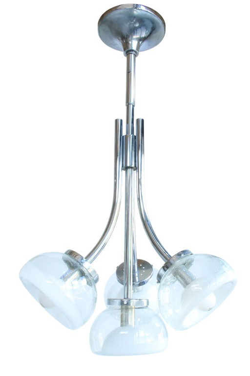 Gaetano Sciolari Attr. Lampadario a quattro bracci in vetro di Murano cromato, anni '70