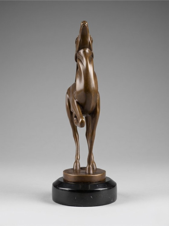 Image 1 of Escultura de antílope Art Déco en bronce patinado, inspirada en Marcel Bouraine, con base de mármol negro – 22 cm