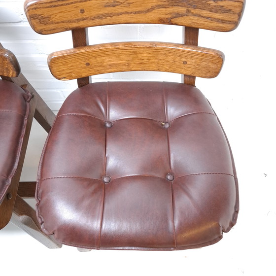 Image 1 of 2x vintage brutalist fishbone stoel eiken stoel jaren 70