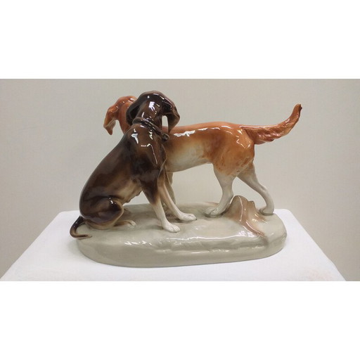 Vintage porcelain sculpture of dogs, Czechoslovakia 1960s