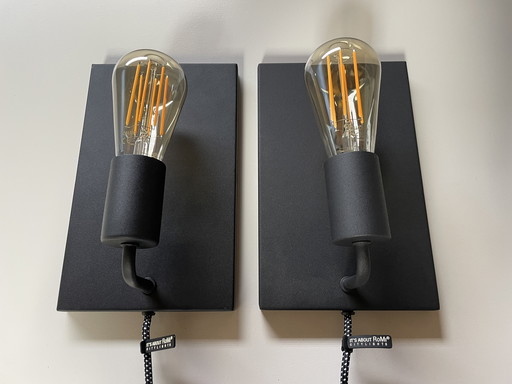 2 black wall lamps industrial hotel chic