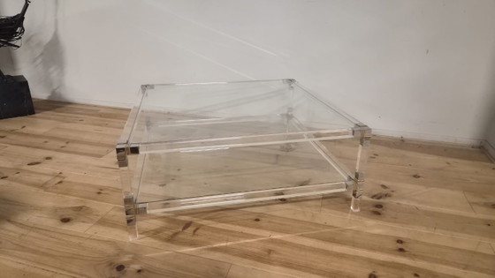 Vintage Coffeetable, Plexiglas Met 2 Glazen Leggers '80's – Salontafels (photo 9 of 15)