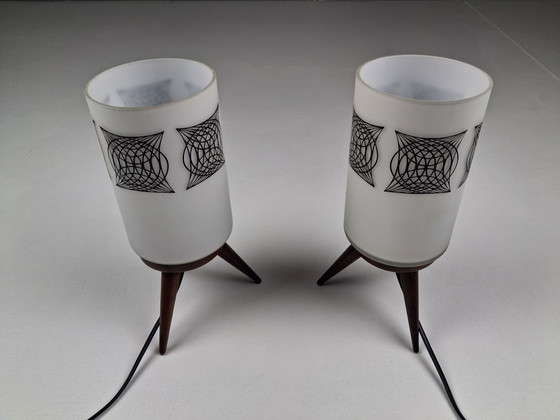 Set di 2 Lampade da tavolo Vintage, Francia Anni '60 – Legno, Vetro (photo 9 of 9)