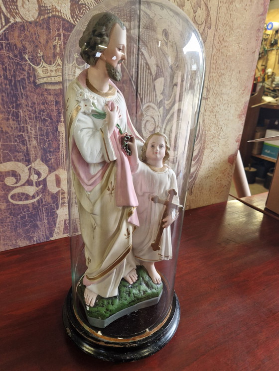 Image 1 of Antique Bell Jar with Religious Figure