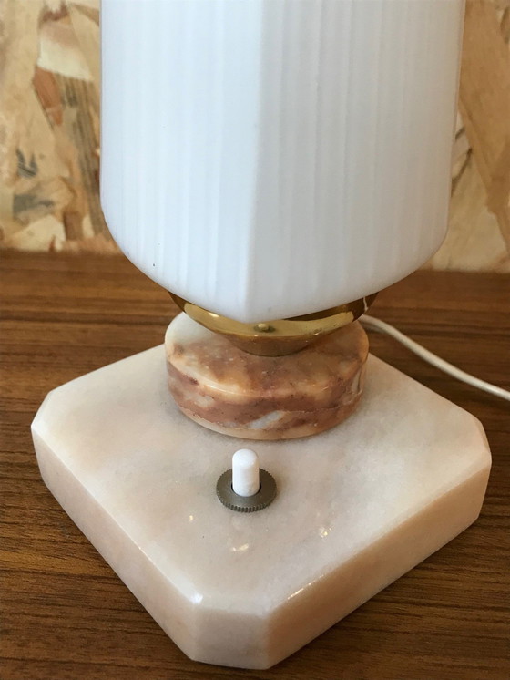 Image 1 of 2 vintage marble and opaline lamps from the 70s