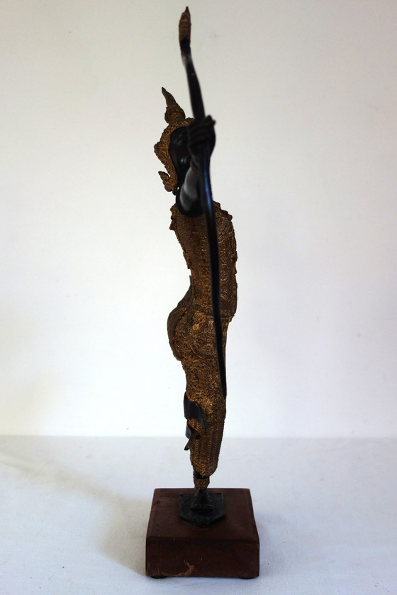 Image 1 of Gilded bronze and black statuette of Prince Rama, Thailand