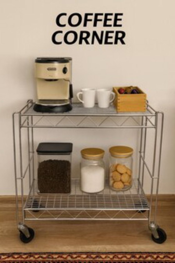 Carrello Vintage in Acciaio Inossidabile – Carrello Moderno a Due Livelli – Mobile bar, Other (photo 6 of 8)