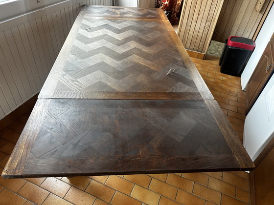 Image 1 of Rustic oak extendable table, early 20th century