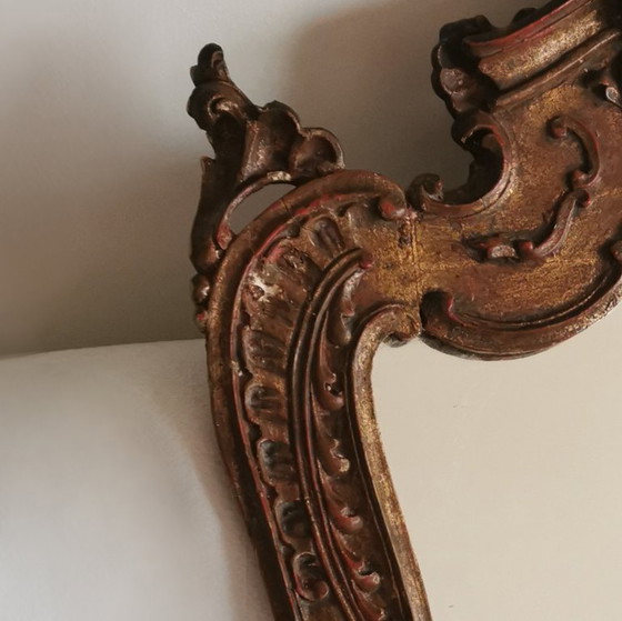 Image 1 of Antieke houten spiegel met hoorn des overvloeds - 17e-18e eeuw - gesneden