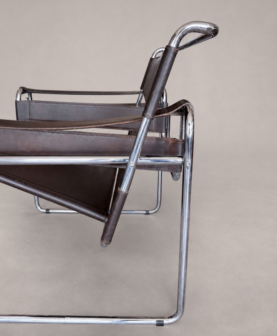 Image 1 of Fauteuil vintage Wassily B3 de Marcel Breuer pour Bononia/Gavina, Italie, cuir marron