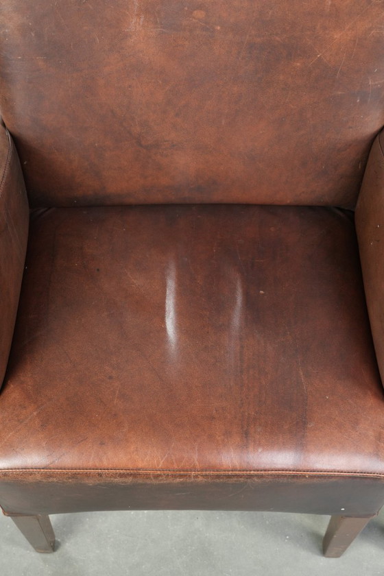 Image 1 of 2 x Mooi afgewerkte eetkamerstoel/ bijzetstoel met armleuningen gemaakt van rundleer