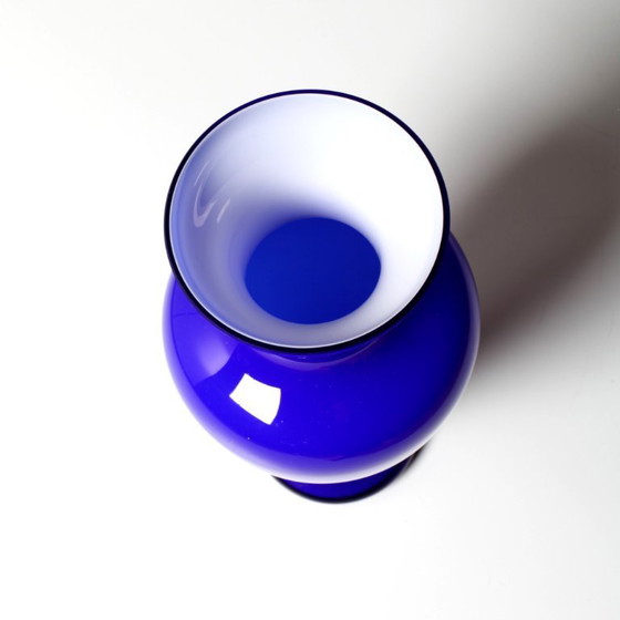 Image 1 of Vase vintage rare en verre de Murano bleu et blanc, milieu du XXe siècle / Italie / années 1970