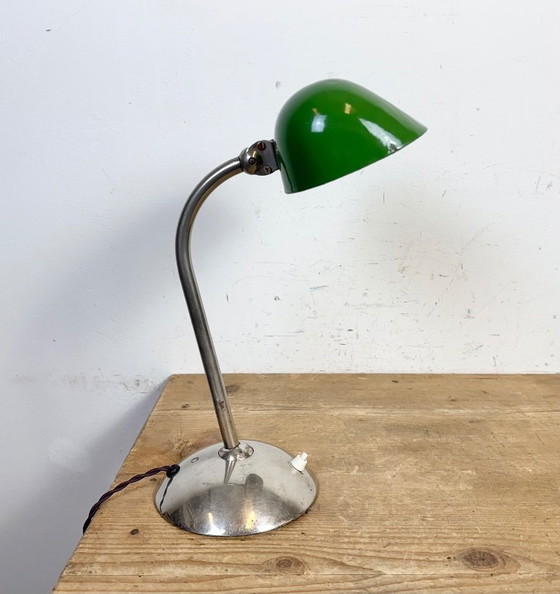 Image 1 of Vintage Green Enamel Bankers Table Lamp, 1950s