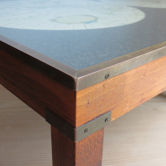 Image 1 of 1970er Maison Jansen Campaign Style Couchtisch Weltkarte
