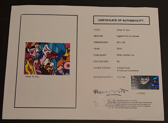 Image 1 of "Close to You" Romero Britto; digital print op canvas