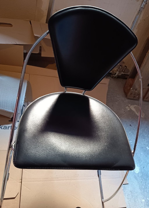 4 Arrben designstoelen uit Italië in chroom en echt leer | Vintage jaren 80