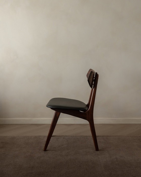 Image 1 of Vintage Dining Chairs by Louis van Teeffelen for AWA (Set of 6) | Reupholstered in Black Skai | Dutch Mid-Century | 1960s
