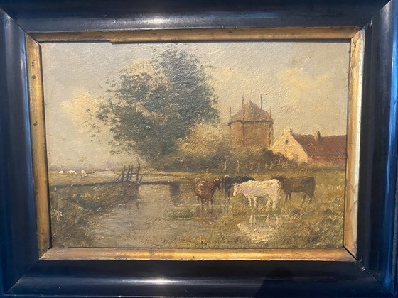 Image 1 of Paesaggio contadino dipinto su pannello di 30/22 cm