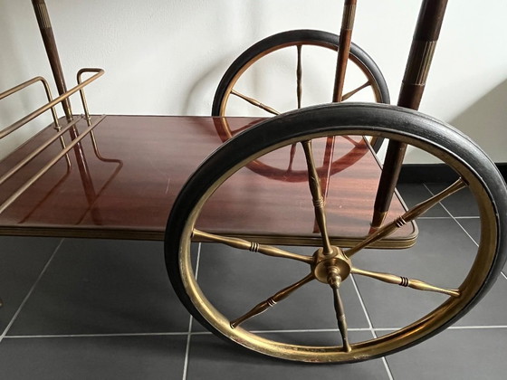 Image 1 of Elegante Midcentury vintage bar cart / serveerwagen – messing & massief mahonie ‘40/‘50