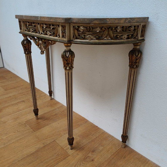 Image 1 of Mesa consola de pared, mesa auxiliar con tapa de mármol y espejo