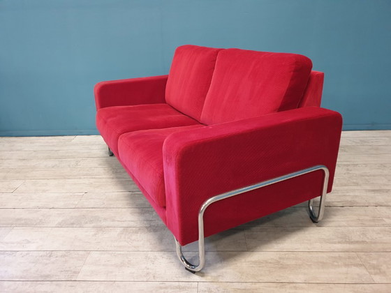 Canapé Gispen 2,5 places, tissu velours côtelé Manchester rouge, Canapés 2 places, Textile, Chrome, Modern (photo 4 sur 5)