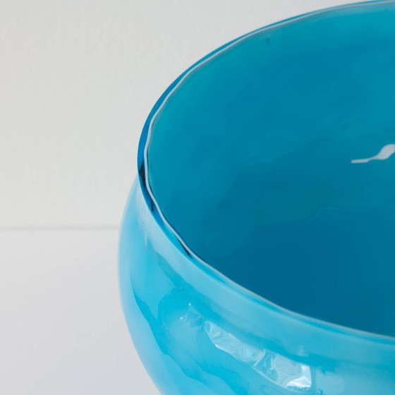 Vintage jaren 60 Portugese blauwe glazen schaal met voet – Tafelaccessoires, Glass (photo 4 of 10)