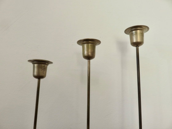 Image 1 of Série de 3 bougeoirs scandinaves, modernistes en laiton, années 60 70