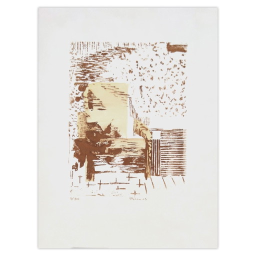 Monique PEHEM (BRETON-PROUTÉ) Rattansessel Signierter Linolschnitt 2003