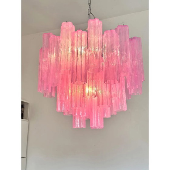 Image 1 of Lámpara de araña de cristal Tronchi estilo Murano fucsia D60