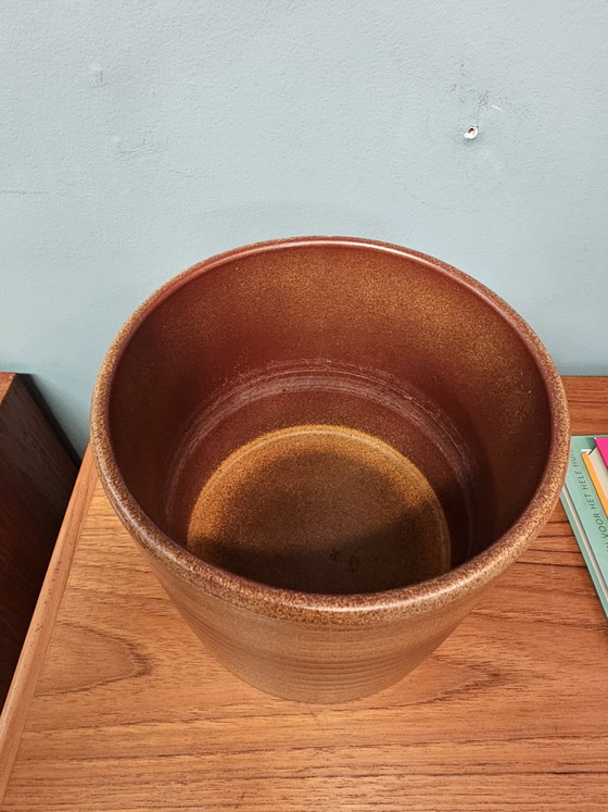 Image 1 of Vintage Ceramic Flowerpot Brown Small Flowerpot