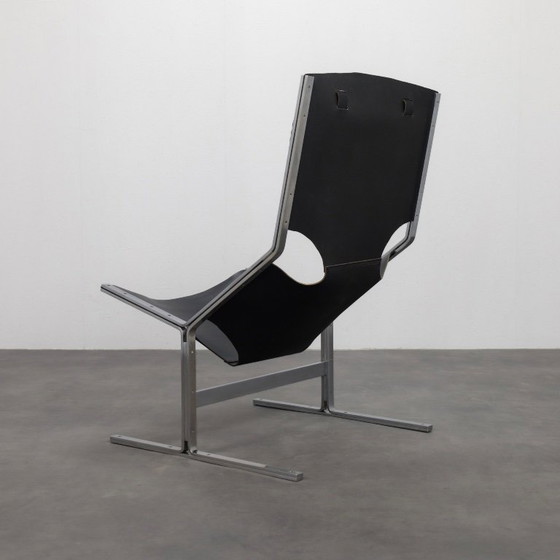 Image 1 of Uiterst zeldzame leren fauteuil van Pierre Thielen voor Metz & Co., Nederland, jaren 60.